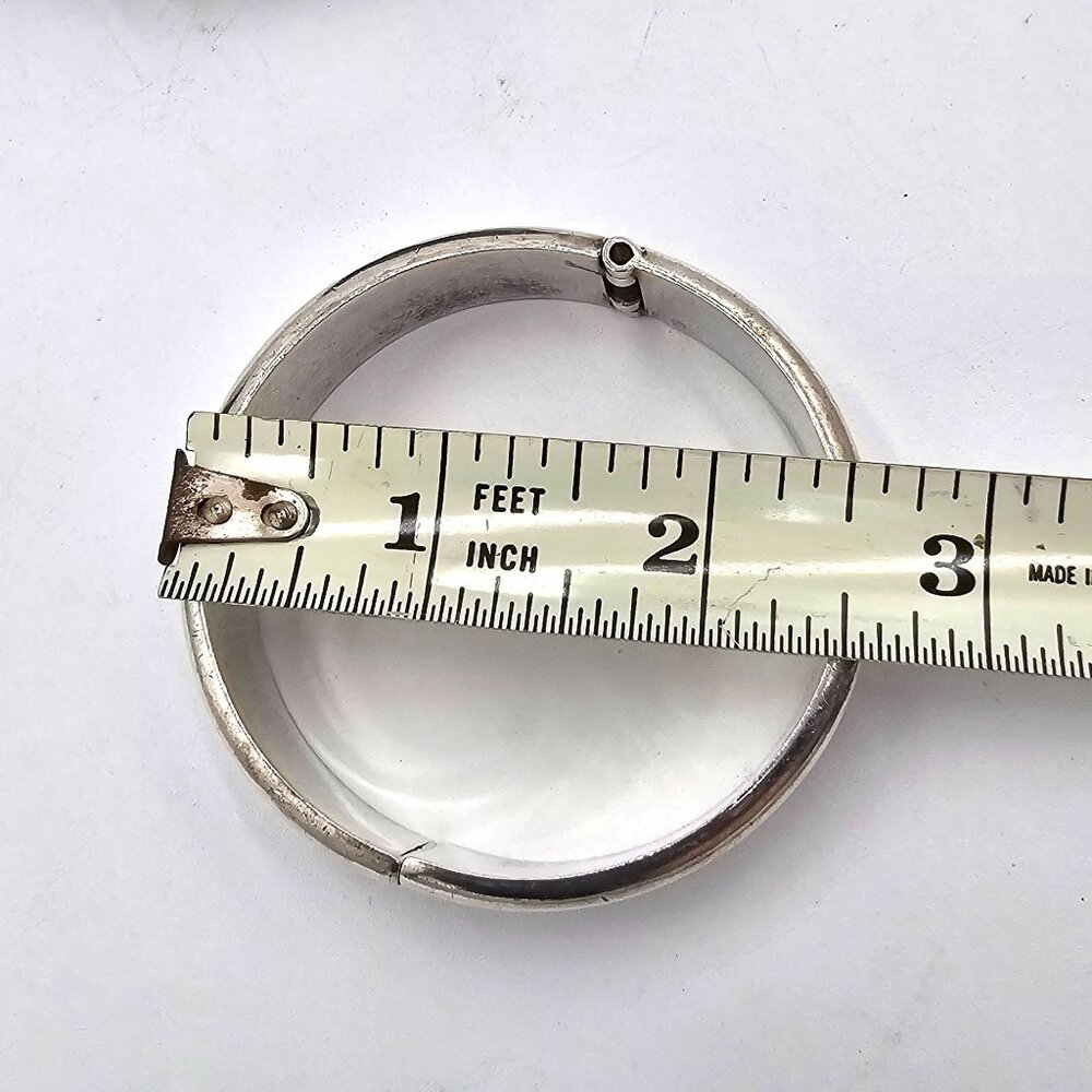 925 Sterling Silver Ribbed Hinged Clamper Bangle Bracelet Modernist Jewelry 51g - Picture 11 of 14